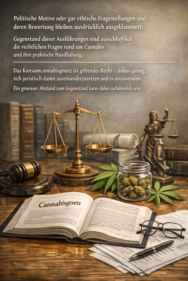 Das Konsumcannabisgesetz ist geltendes Recht. Der Beitrag betrachtet Cannabis ausschließlich aus juristischer Perspektive und untersucht die rechtlichen Fragen sowie ihre praktische Anwendung.